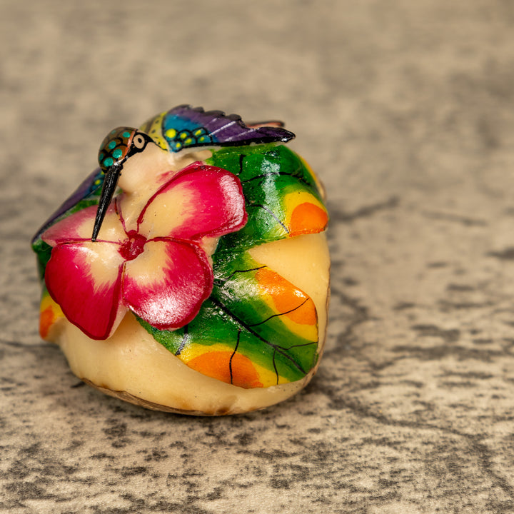 Hummingbird With Flower Tagua Nut Carving