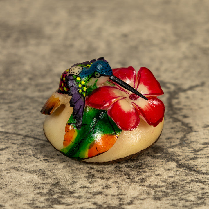 Hummingbird With Flower Tagua Nut Carving