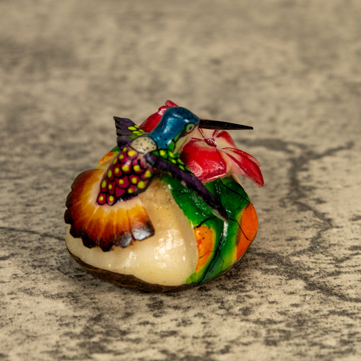 Hummingbird With Flower Tagua Nut Carving