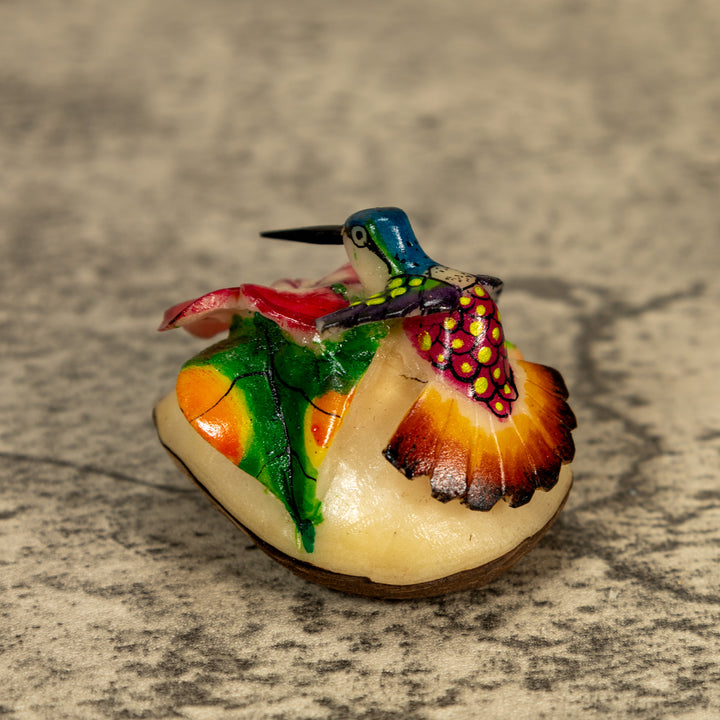 Hummingbird With Flower Tagua Nut Carving