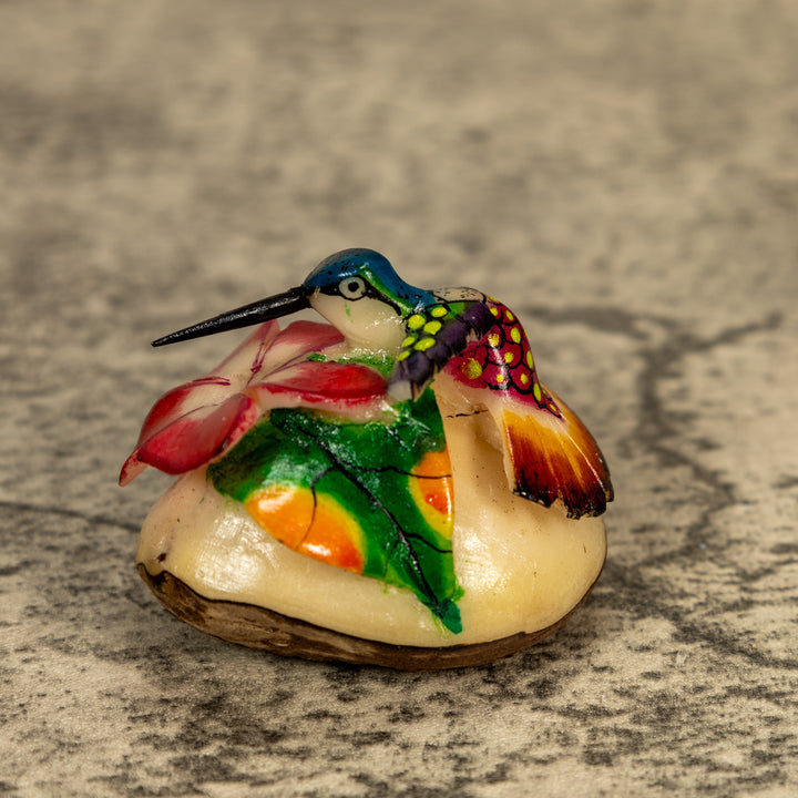 Hummingbird With Flower Tagua Nut Carving