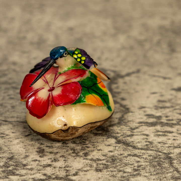 Hummingbird With Flower Tagua Nut Carving