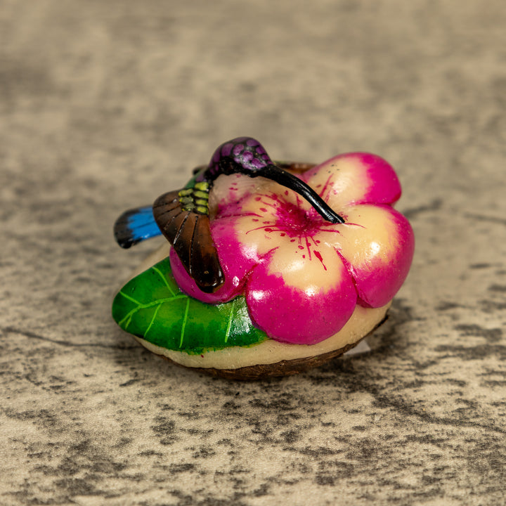 Hummingbird With Flower Tagua Nut Carving