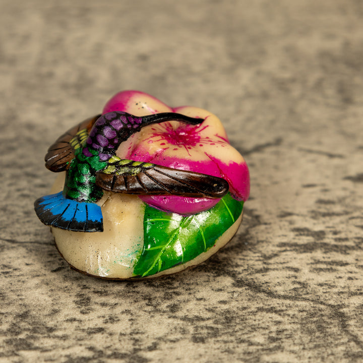 Hummingbird With Flower Tagua Nut Carving