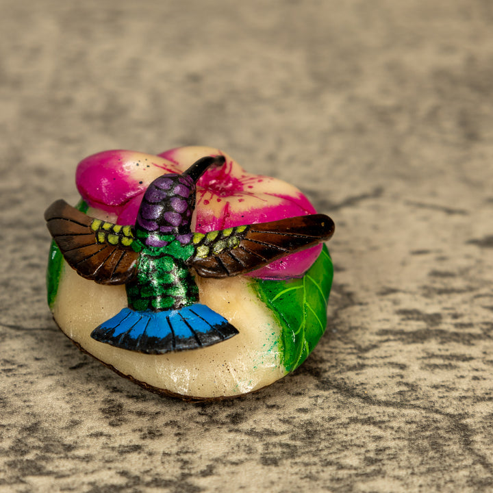 Hummingbird With Flower Tagua Nut Carving