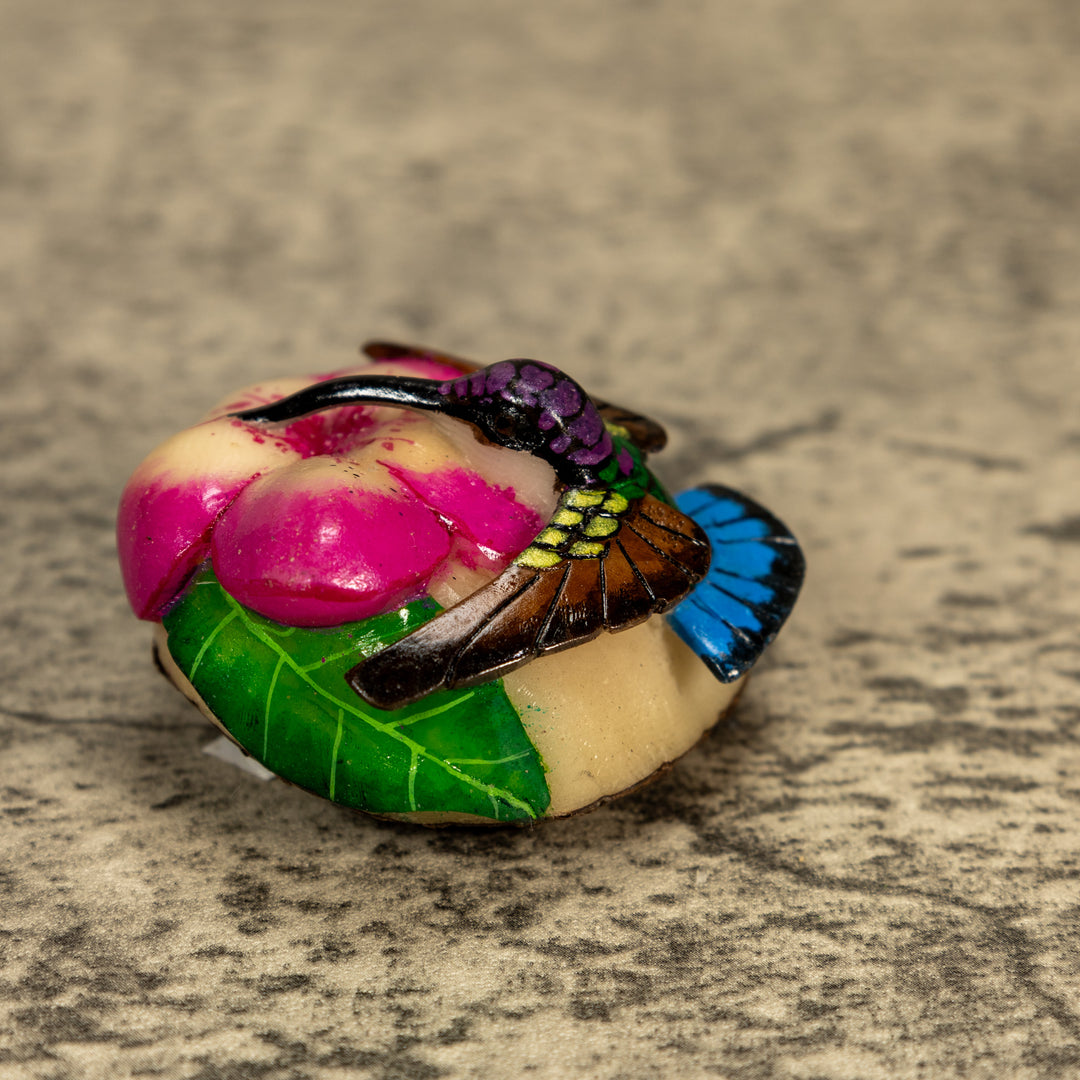Hummingbird With Flower Tagua Nut Carving