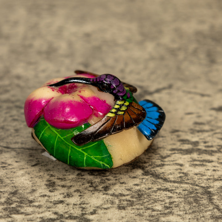 Hummingbird With Flower Tagua Nut Carving