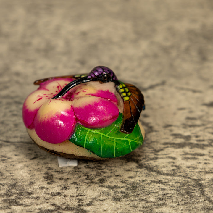 Hummingbird With Flower Tagua Nut Carving