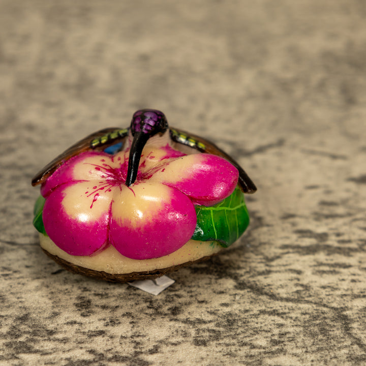 Hummingbird With Flower Tagua Nut Carving