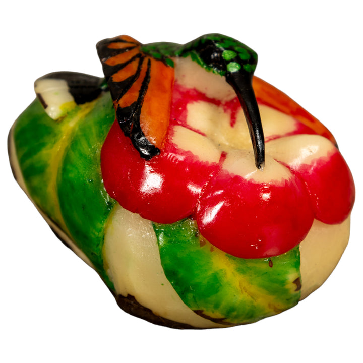 Hummingbird With Flower Tagua Nut Carving