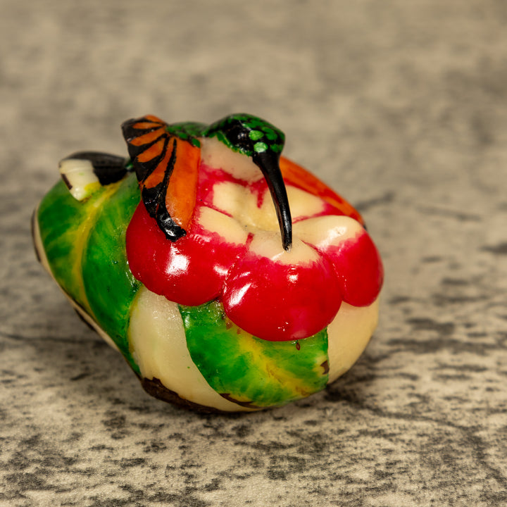 Hummingbird With Flower Tagua Nut Carving