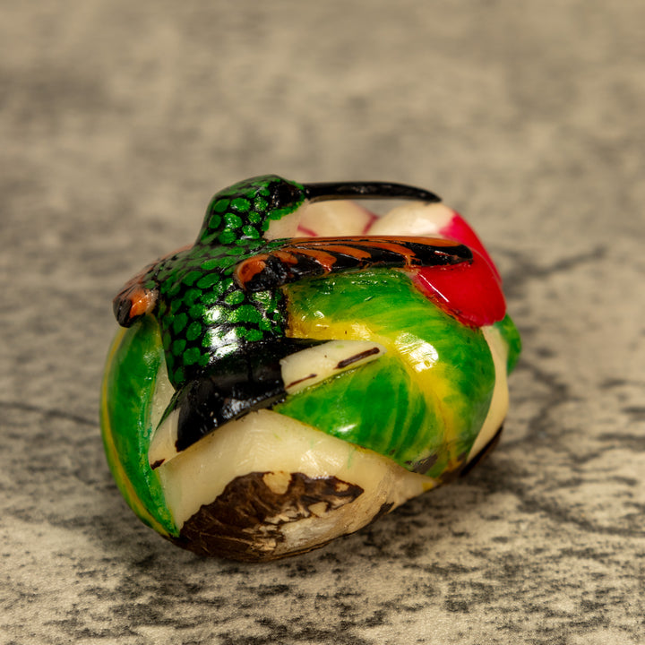 Hummingbird With Flower Tagua Nut Carving