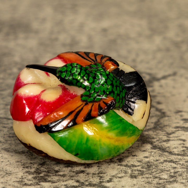 Hummingbird With Flower Tagua Nut Carving