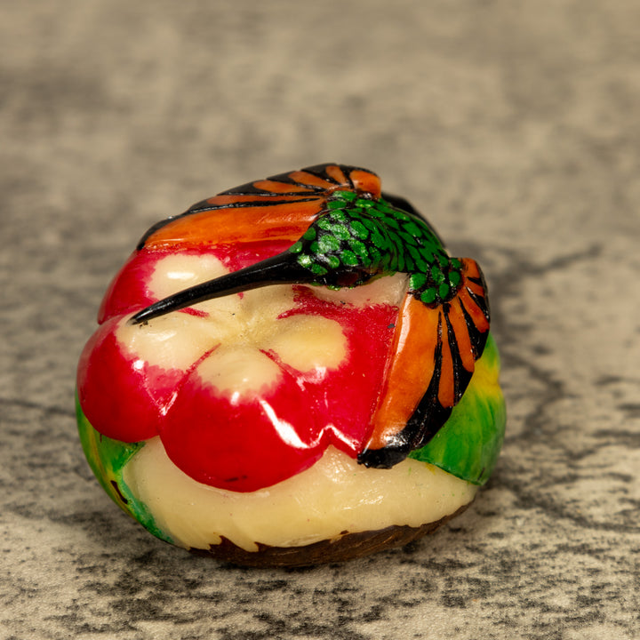 Hummingbird With Flower Tagua Nut Carving