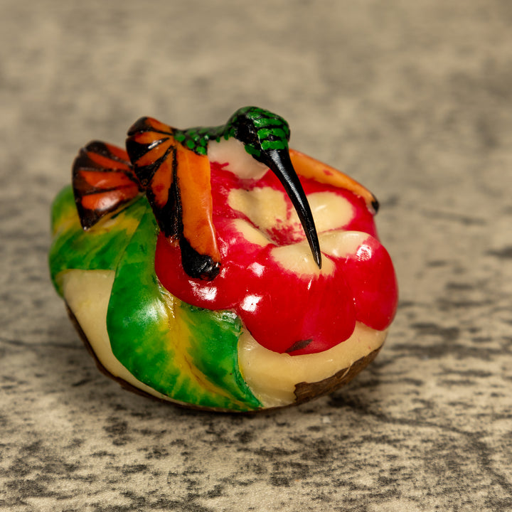 Hummingbird With Flower Tagua Nut Carving