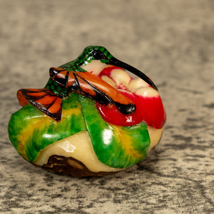 Hummingbird With Flower Tagua Nut Carving