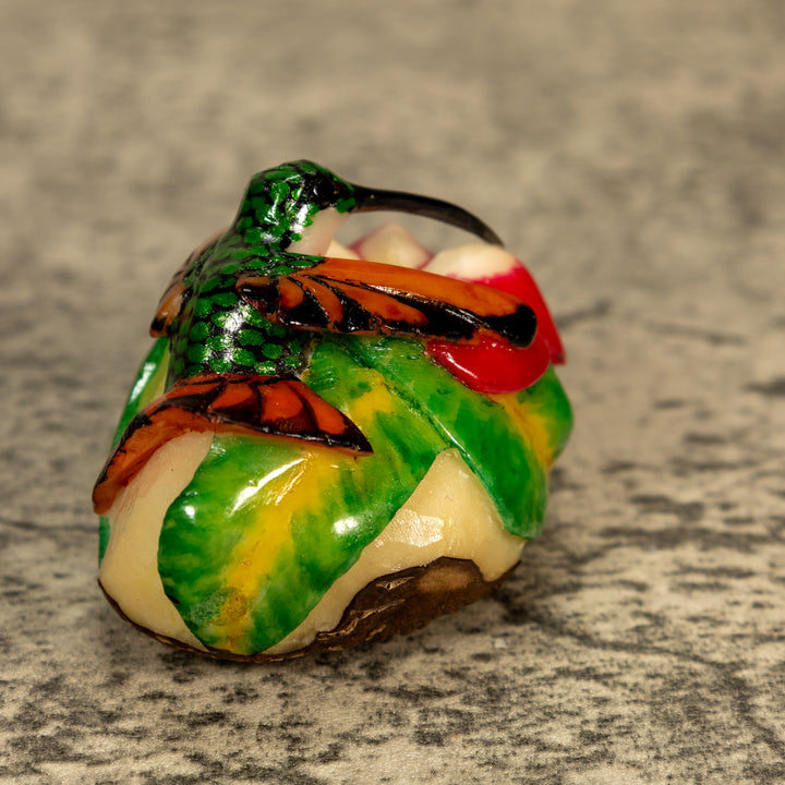 Hummingbird With Flower Tagua Nut Carving
