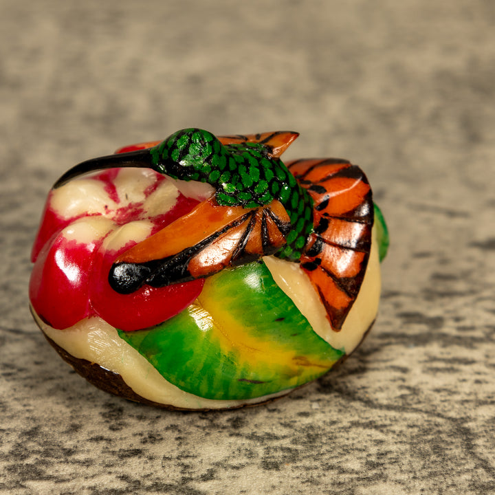 Hummingbird With Flower Tagua Nut Carving