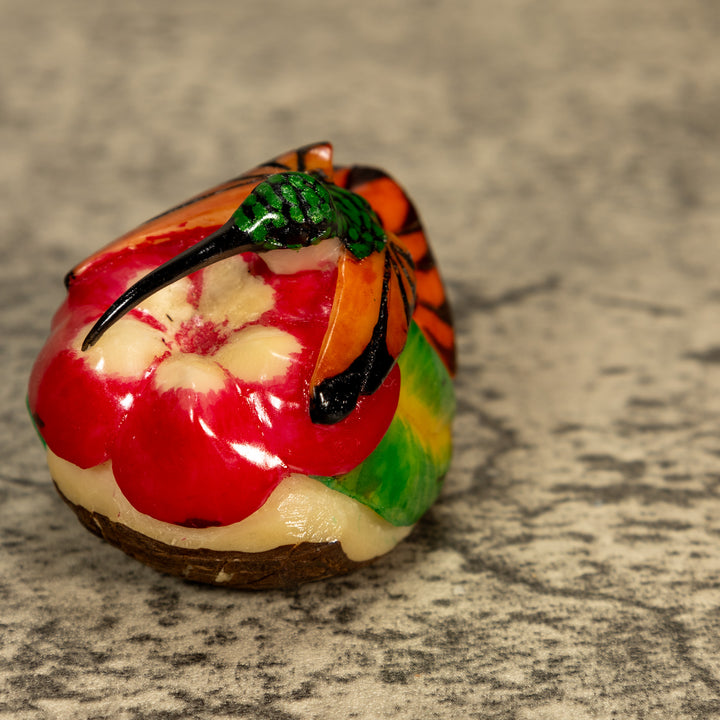 Hummingbird With Flower Tagua Nut Carving