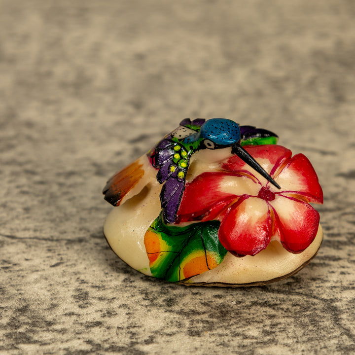 Hummingbird With Flower Tagua Nut Carving
