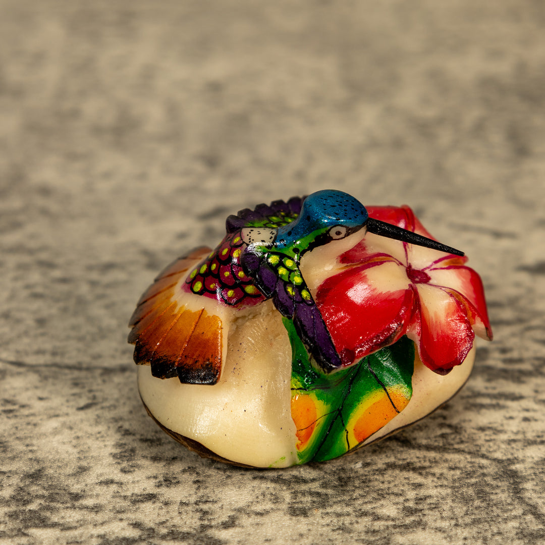 Hummingbird With Flower Tagua Nut Carving