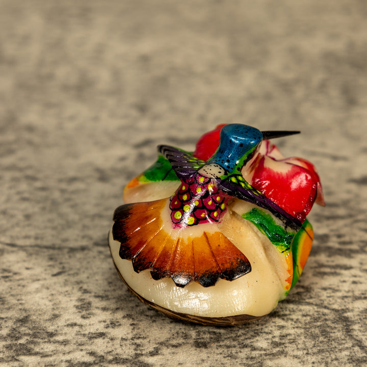 Hummingbird With Flower Tagua Nut Carving