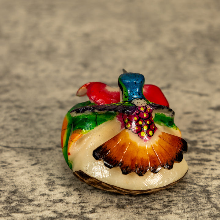 Hummingbird With Flower Tagua Nut Carving