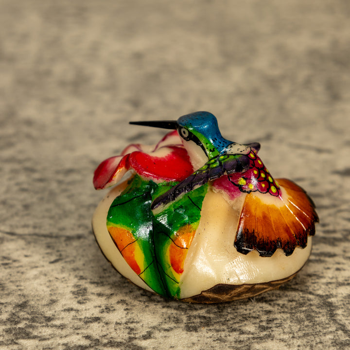 Hummingbird With Flower Tagua Nut Carving