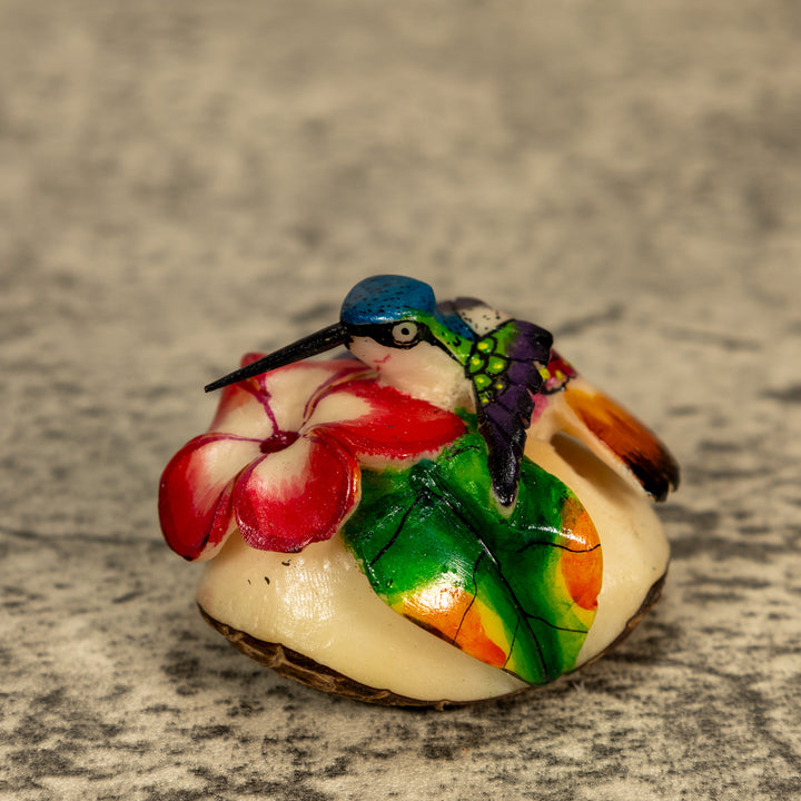 Hummingbird With Flower Tagua Nut Carving