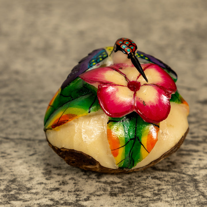 Hummingbird With Flower Tagua Nut Carving