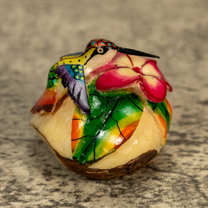 Hummingbird With Flower Tagua Nut Carving