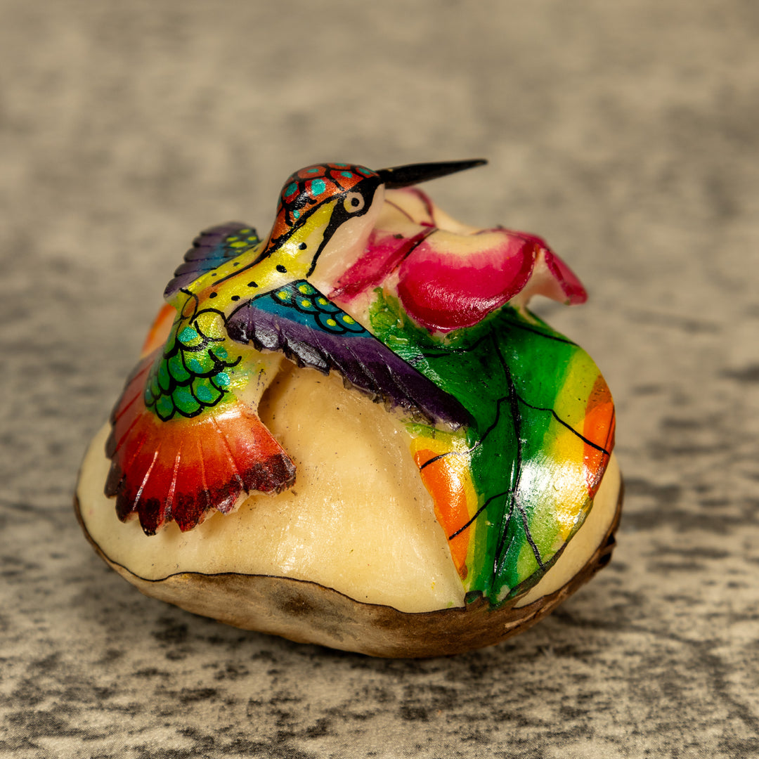 Hummingbird With Flower Tagua Nut Carving