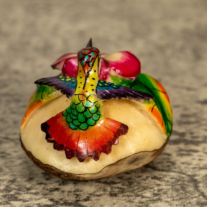 Hummingbird With Flower Tagua Nut Carving