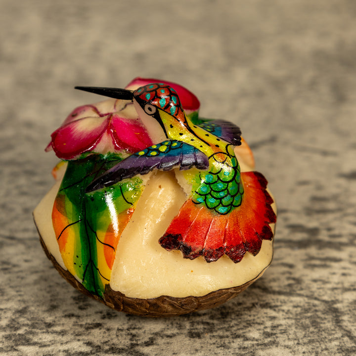 Hummingbird With Flower Tagua Nut Carving
