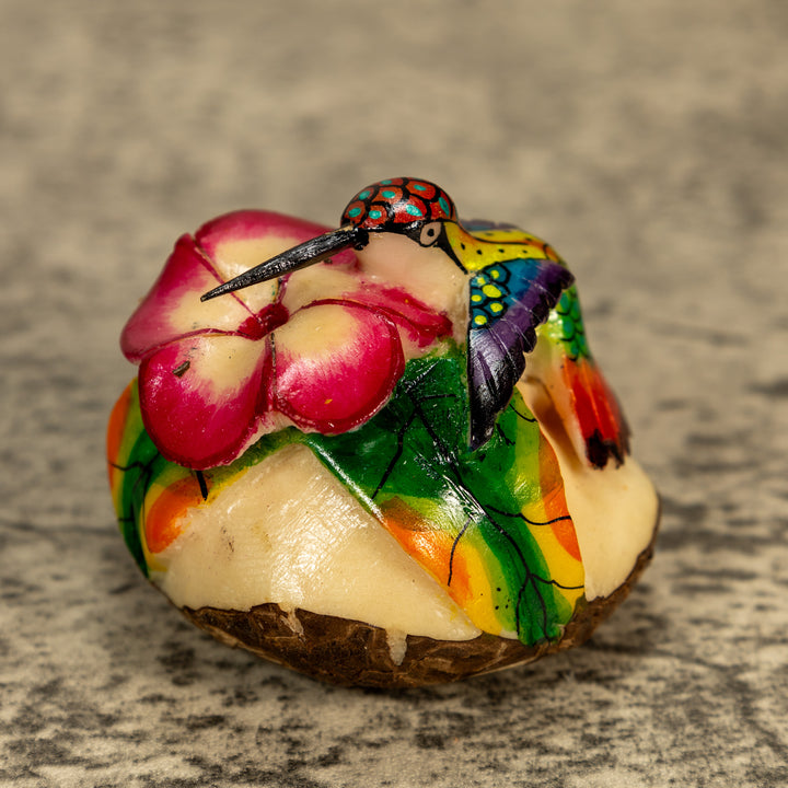 Hummingbird With Flower Tagua Nut Carving