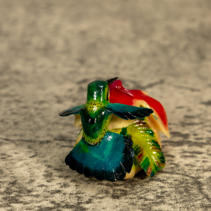 Hummingbird With Flower Tagua Nut Carving