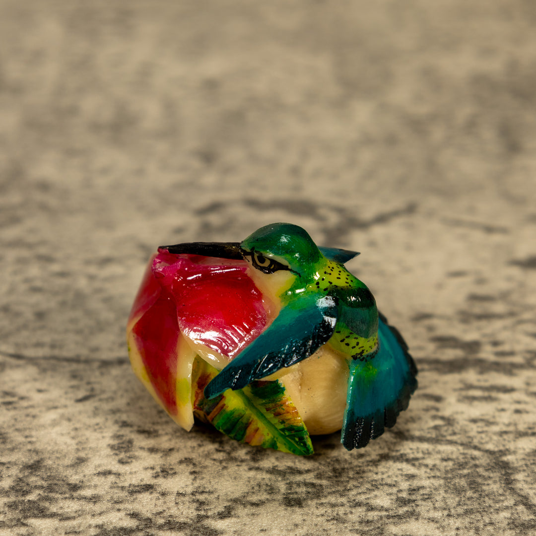 Hummingbird With Flower Tagua Nut Carving