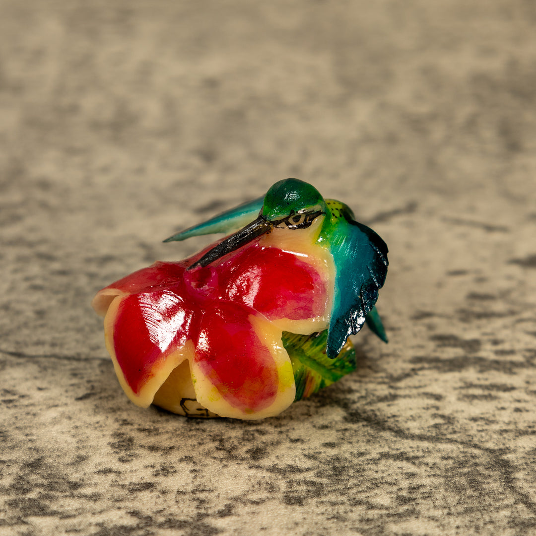 Hummingbird With Flower Tagua Nut Carving
