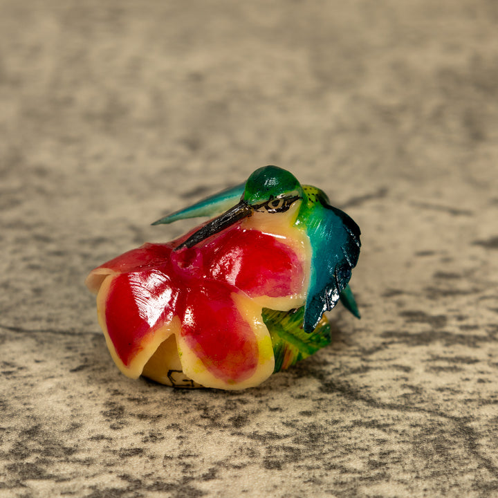 Hummingbird With Flower Tagua Nut Carving
