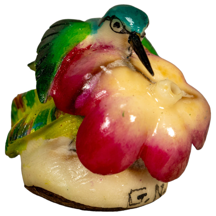 Hummingbird With Flower Tagua Nut Carving