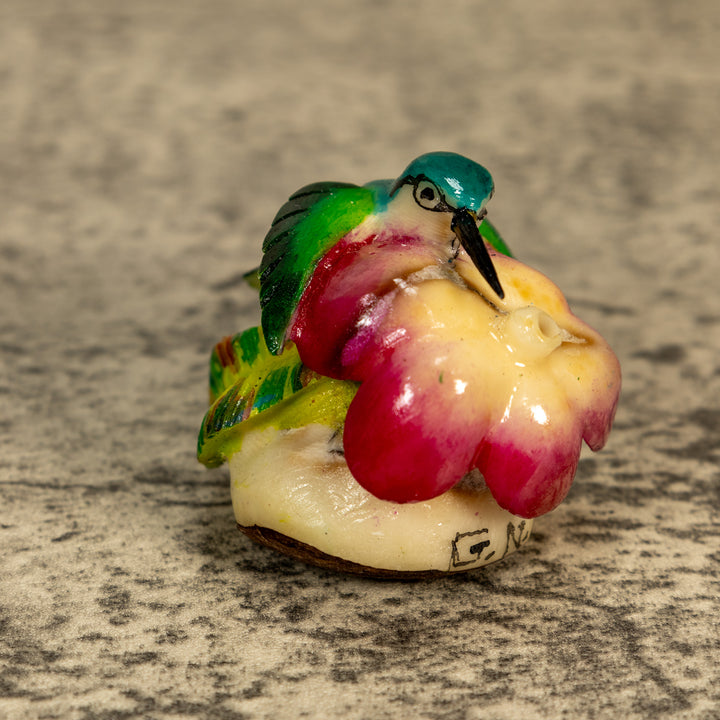 Hummingbird With Flower Tagua Nut Carving
