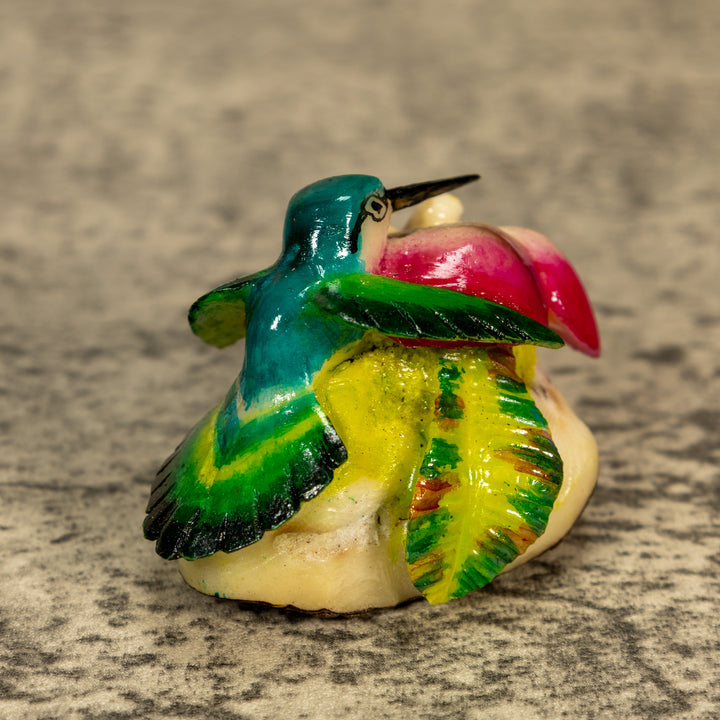 Hummingbird With Flower Tagua Nut Carving