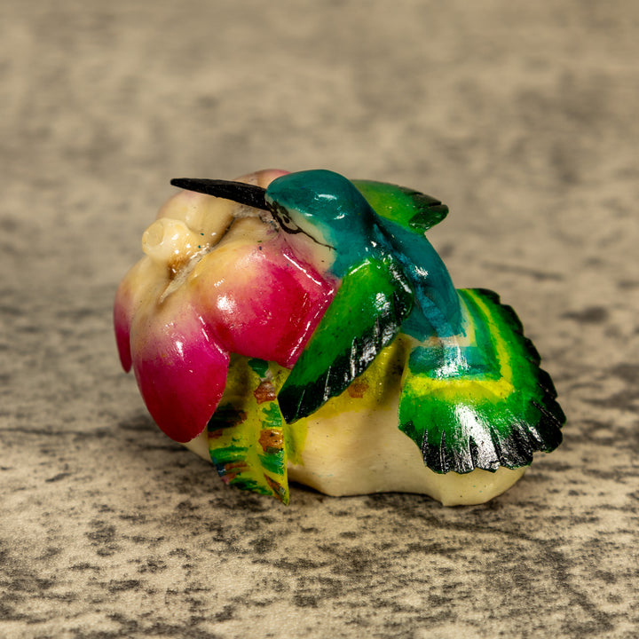 Hummingbird With Flower Tagua Nut Carving