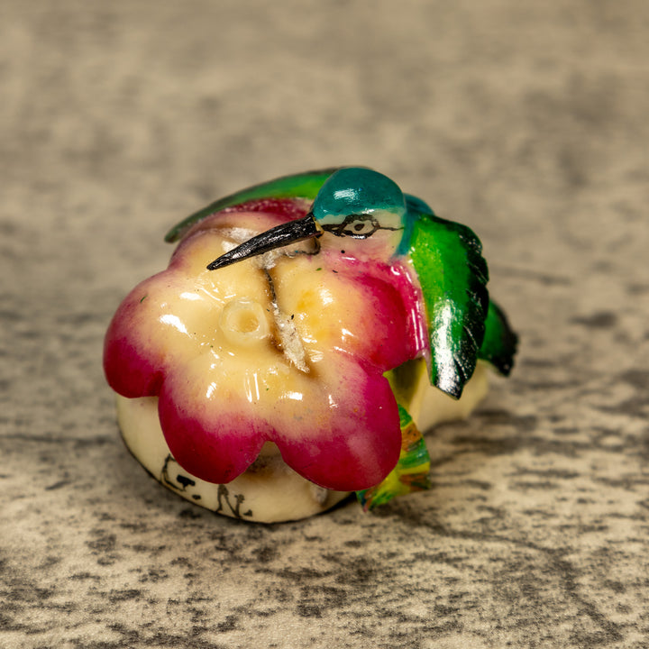 Hummingbird With Flower Tagua Nut Carving