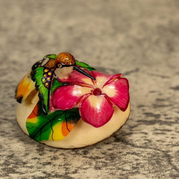 Hummingbird With Flower Tagua Nut Carving