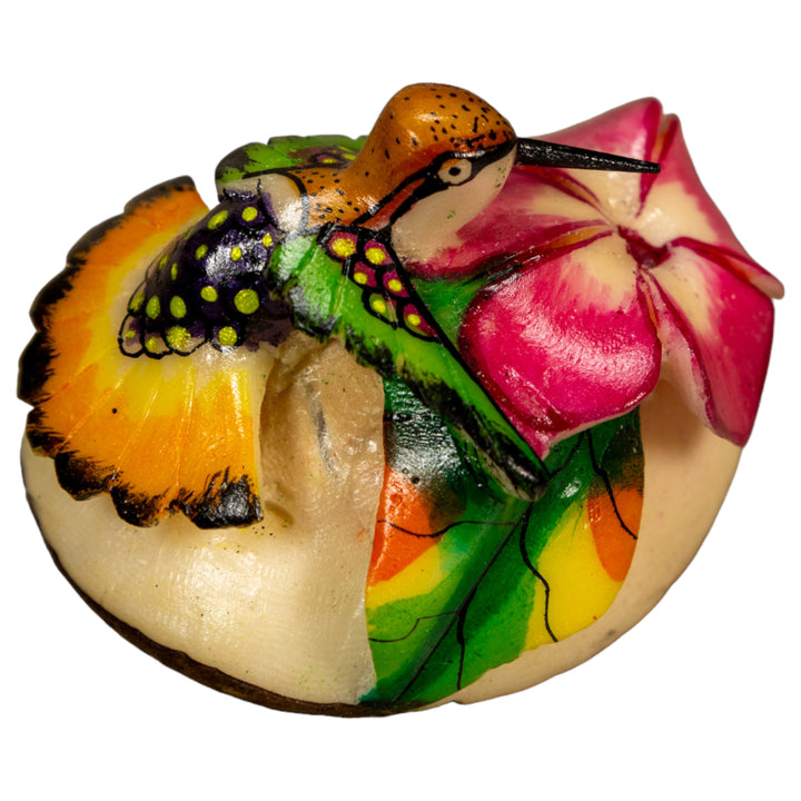 Hummingbird With Flower Tagua Nut Carving