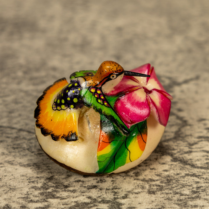 Hummingbird With Flower Tagua Nut Carving