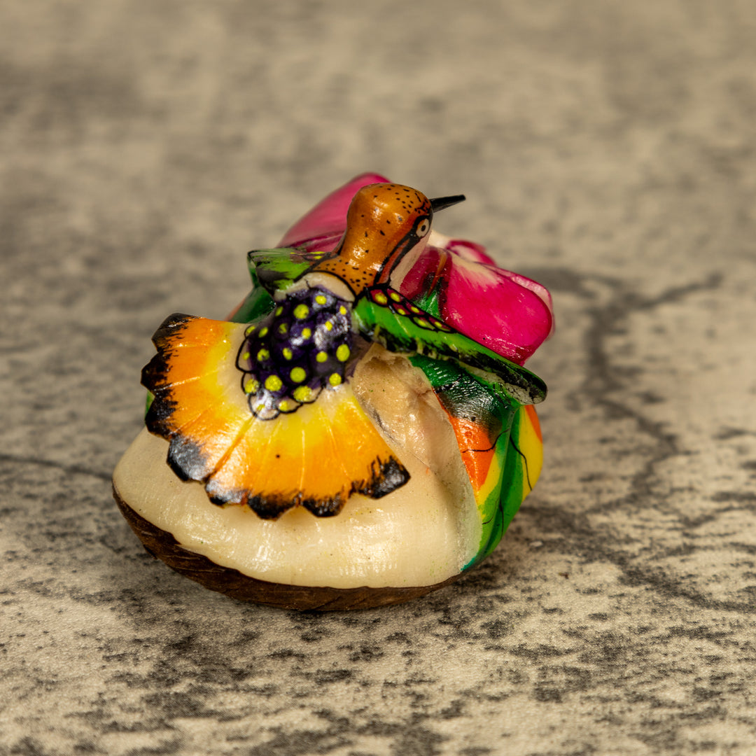 Hummingbird With Flower Tagua Nut Carving