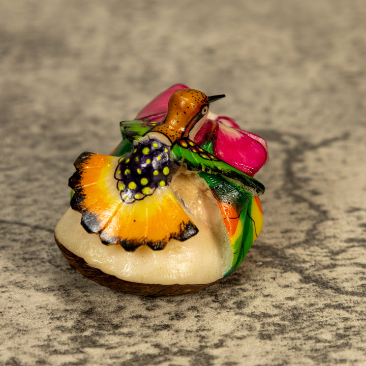 Hummingbird With Flower Tagua Nut Carving