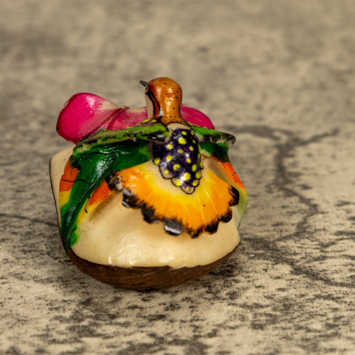 Hummingbird With Flower Tagua Nut Carving